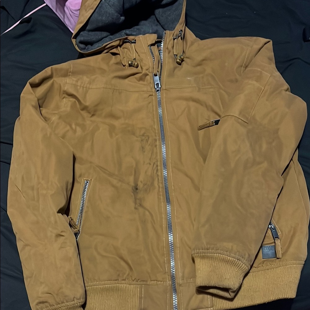 Brown Hooded Jacket with Zipper Details